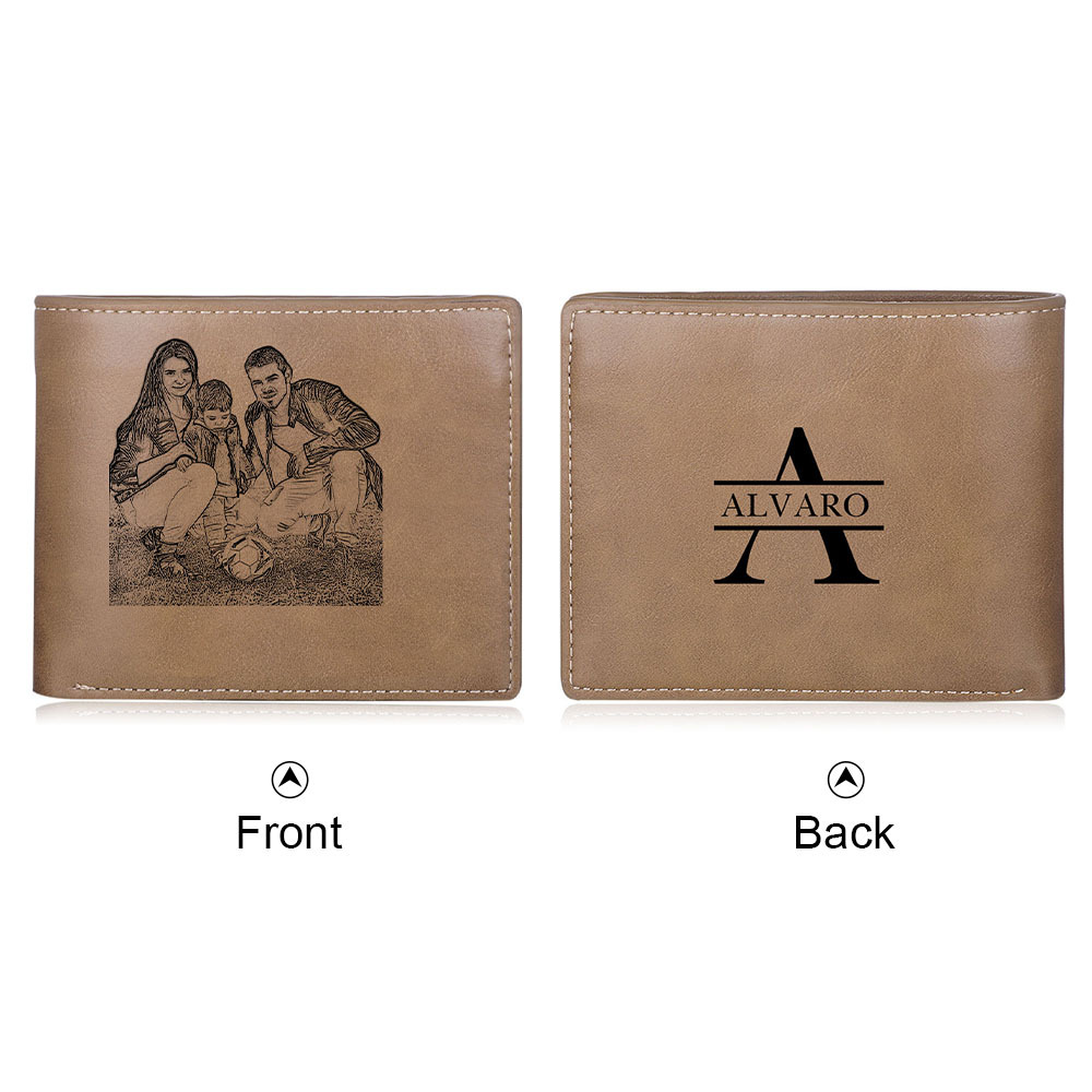 Cartera, billetera personalizada para hombre con foto en el frente y nombre y letra en el reverso, monedero clásico | Jessemade