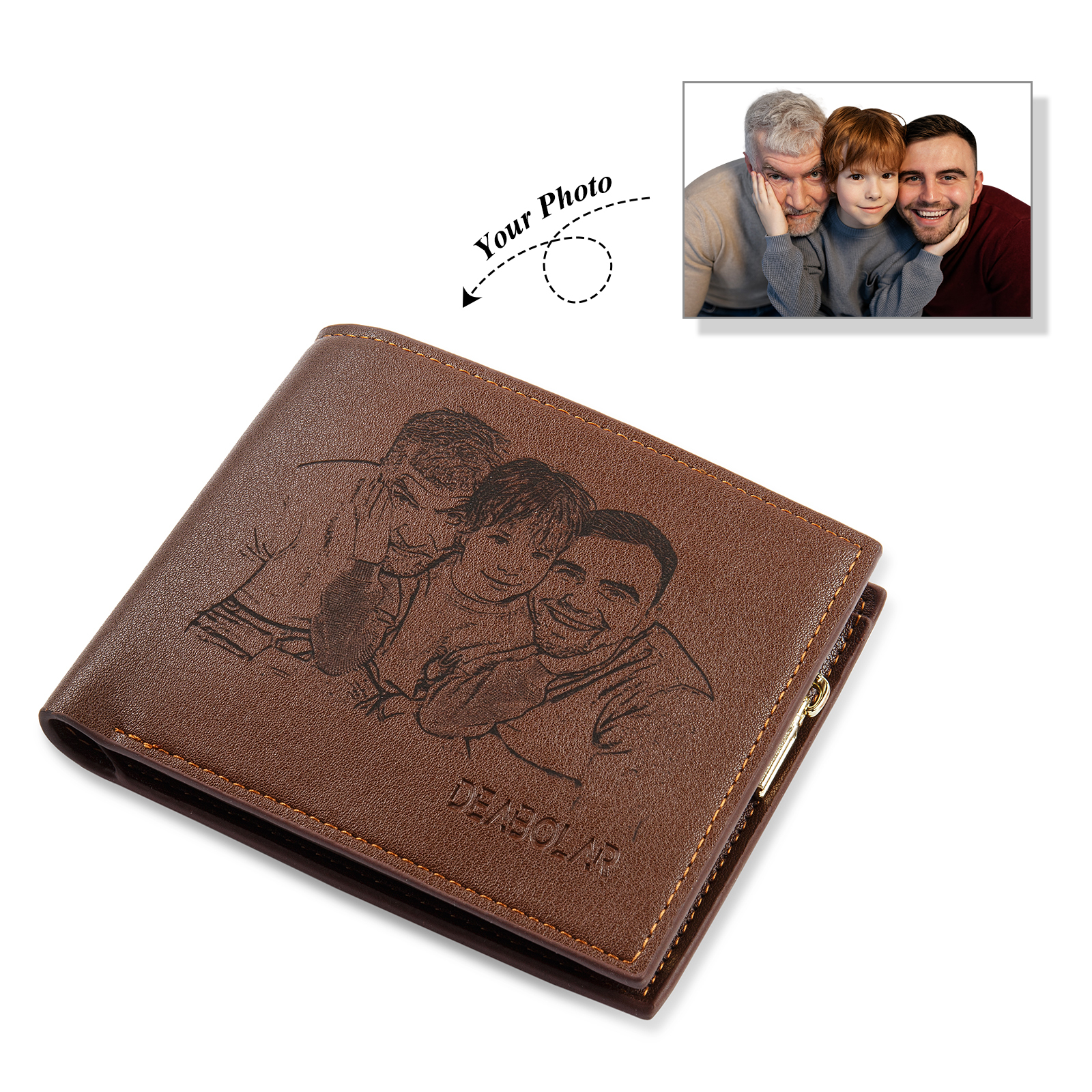 Cartera, billetera multifuncional personalizada con 1 foto, 1 nombre y 1 letra monedero para hombre | Jessemade