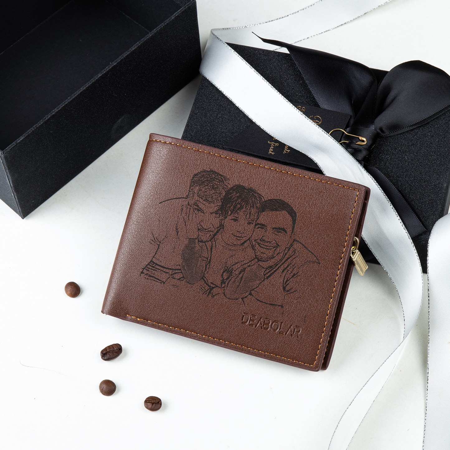Cartera, billetera multifuncional personalizada con 1 foto, 1 nombre y 1 letra monedero para hombre | Jessemade