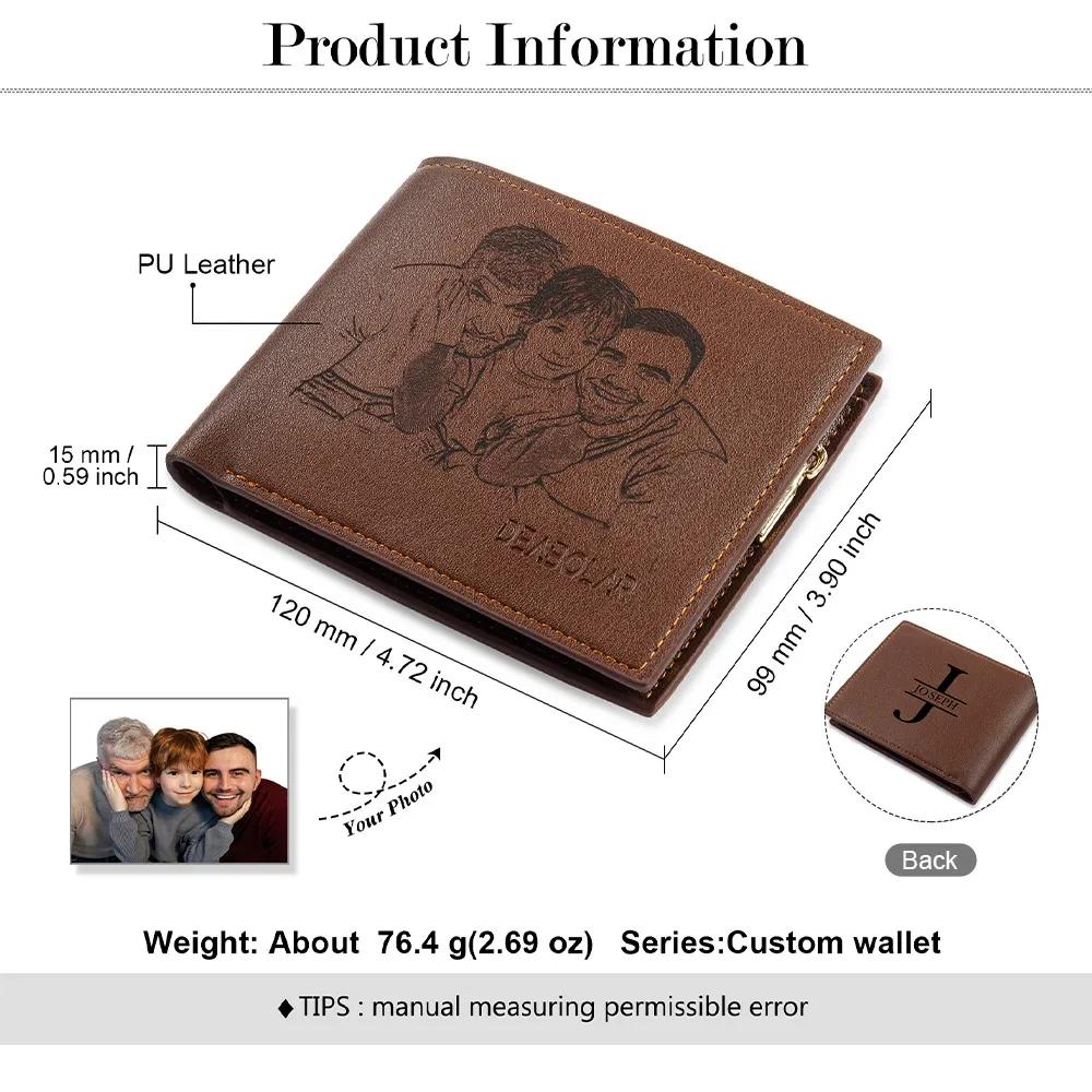 Cartera, billetera multifuncional personalizada con 1 foto, 1 nombre y 1 letra monedero para hombre | Jessemade