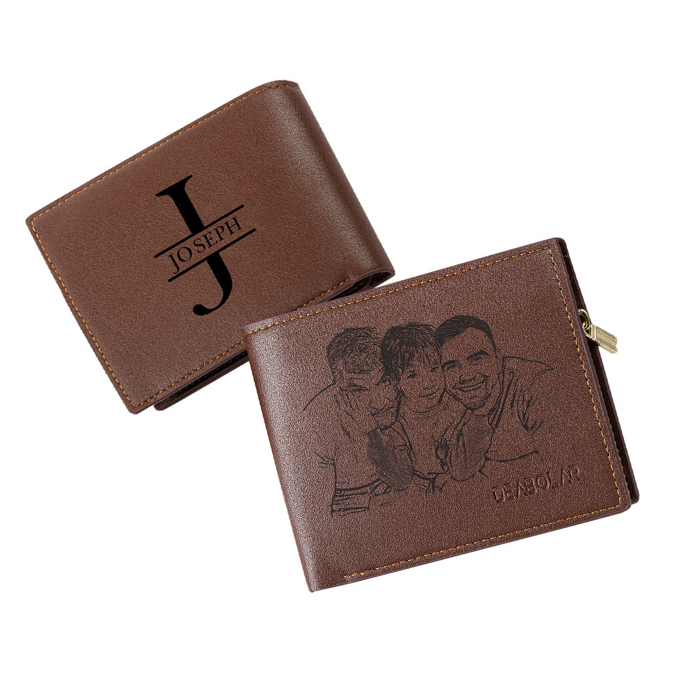 Cartera, billetera multifuncional personalizada con 1 foto, 1 nombre y 1 letra monedero para hombre | Jessemade