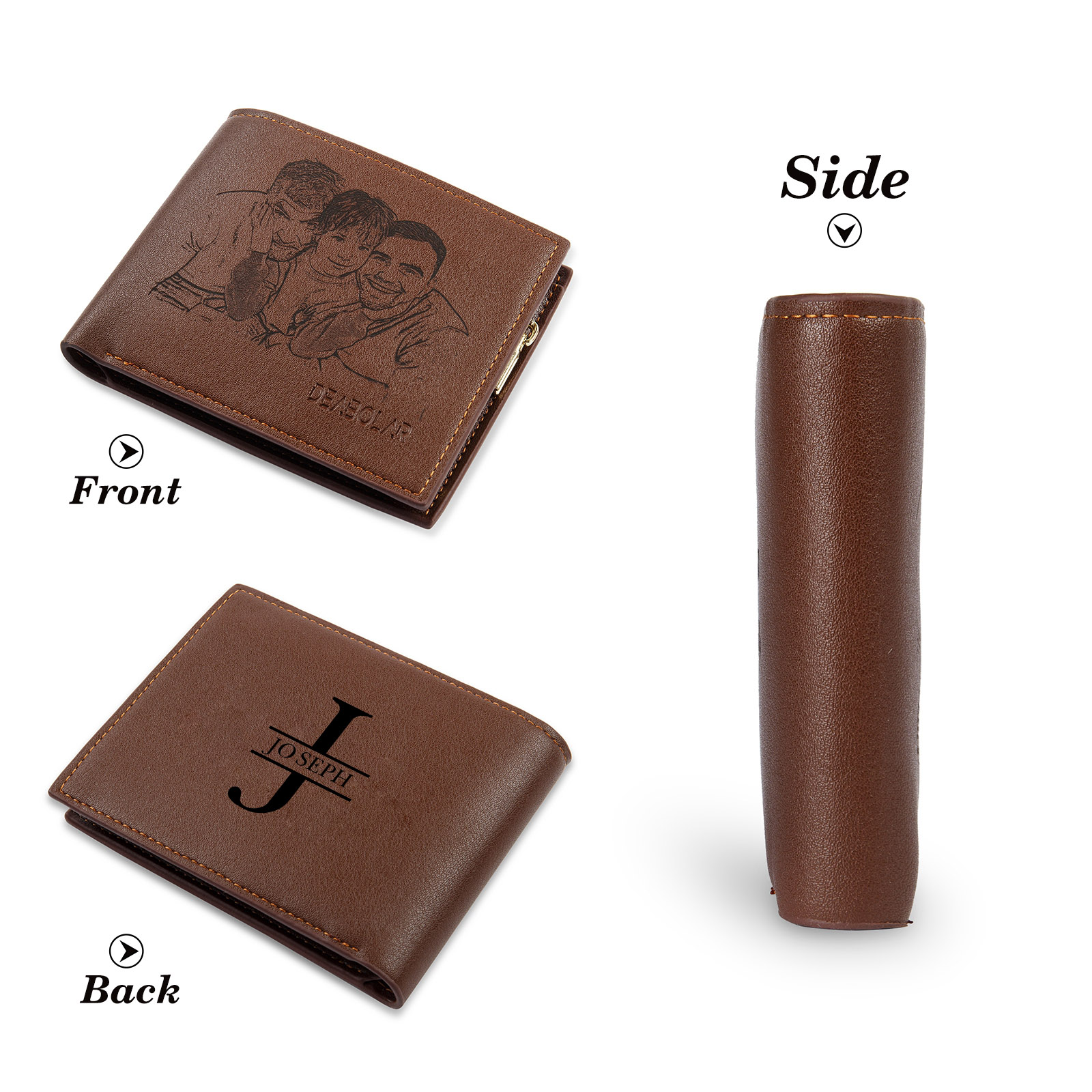 Cartera, billetera multifuncional personalizada con 1 foto, 1 nombre y 1 letra monedero para hombre | Jessemade