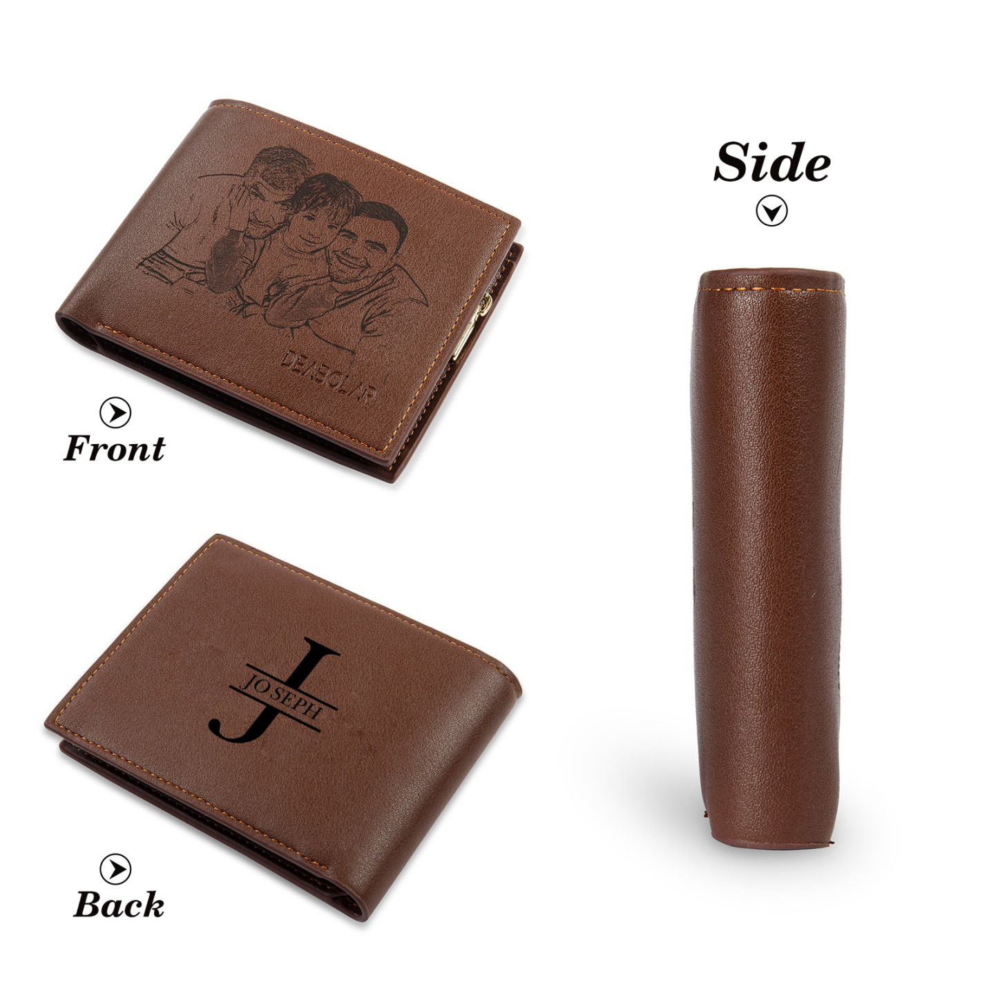 Cartera, billetera multifuncional personalizada con 1 foto, 1 nombre y 1 letra monedero para hombre | Jessemade