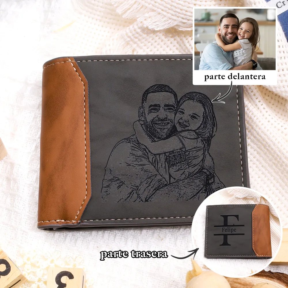 A mi papá-Cartera, billetera personalizada con nombre e inicial y foto grabada para hombre | Jessemade