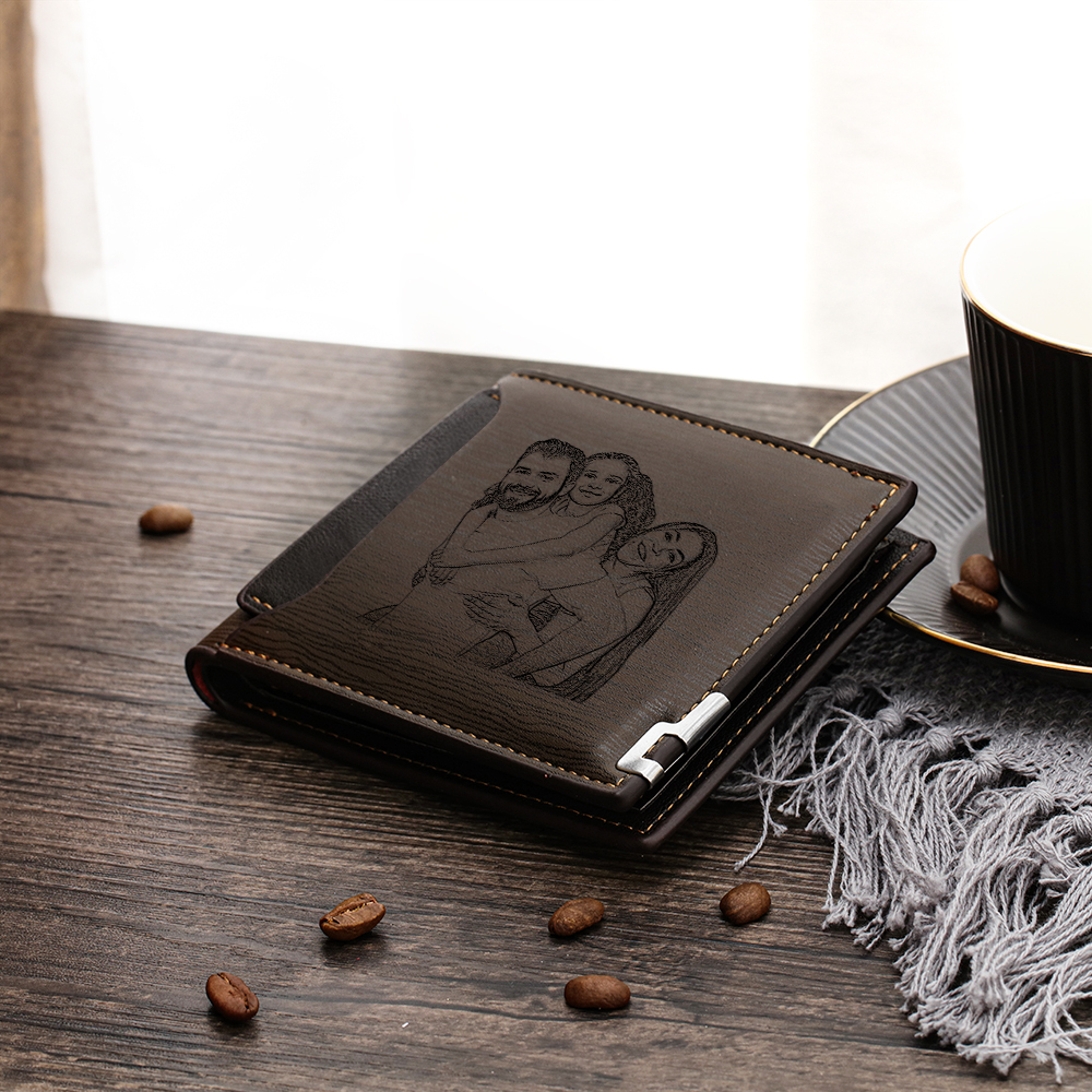 Cartera, billetera multifuncional personalizada con 1 foto, 1 nombre y 1 letra monedero para hombre | Jessemade