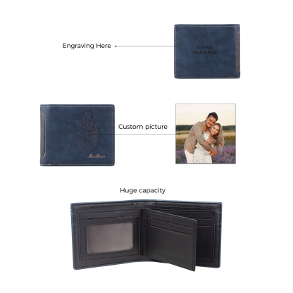 Cartera, billetera multifuncional personalizada con 1 foto y 1 texto en la trasera monedero para hombre | Jessemade