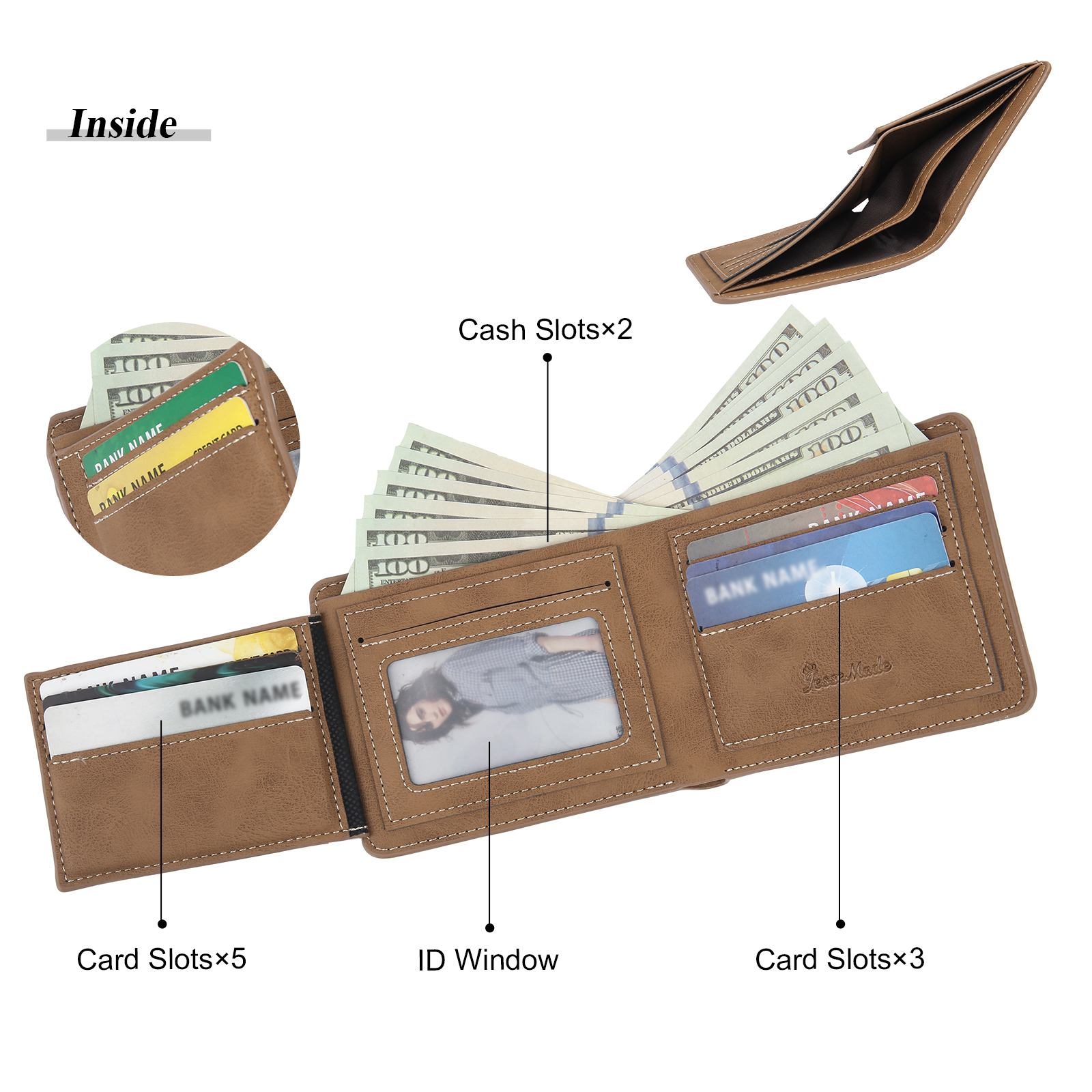 Cartera, billetera multifuncional personalizada con 1 foto, 1 nombre y 1 letra monedero para hombre | Jessemade