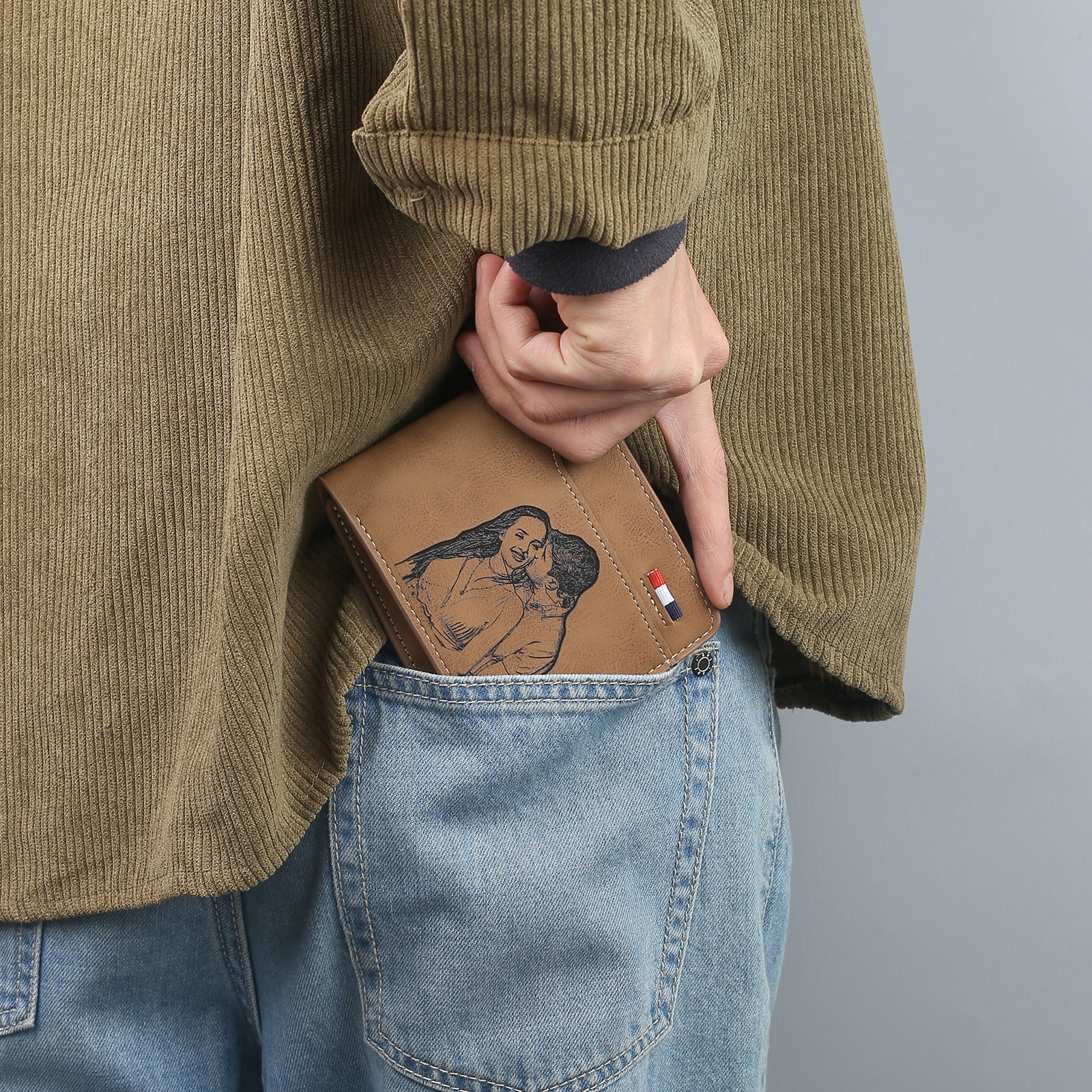 Cartera, billetera multifuncional personalizada con 1 foto, 1 nombre y 1 letra monedero para hombre | Jessemade