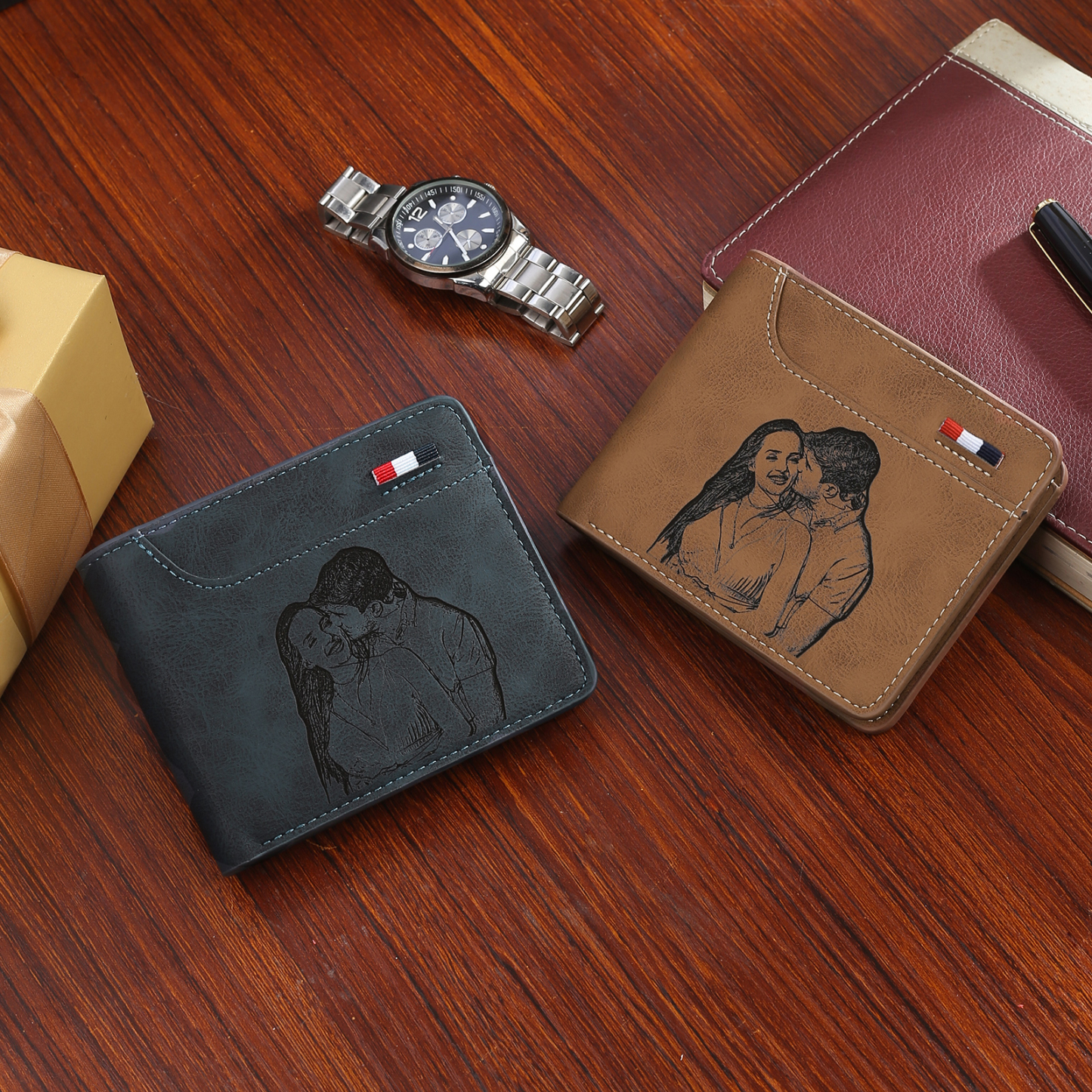 Cartera, billetera multifuncional personalizada con 1 foto, 1 nombre y 1 letra monedero para hombre | Jessemade