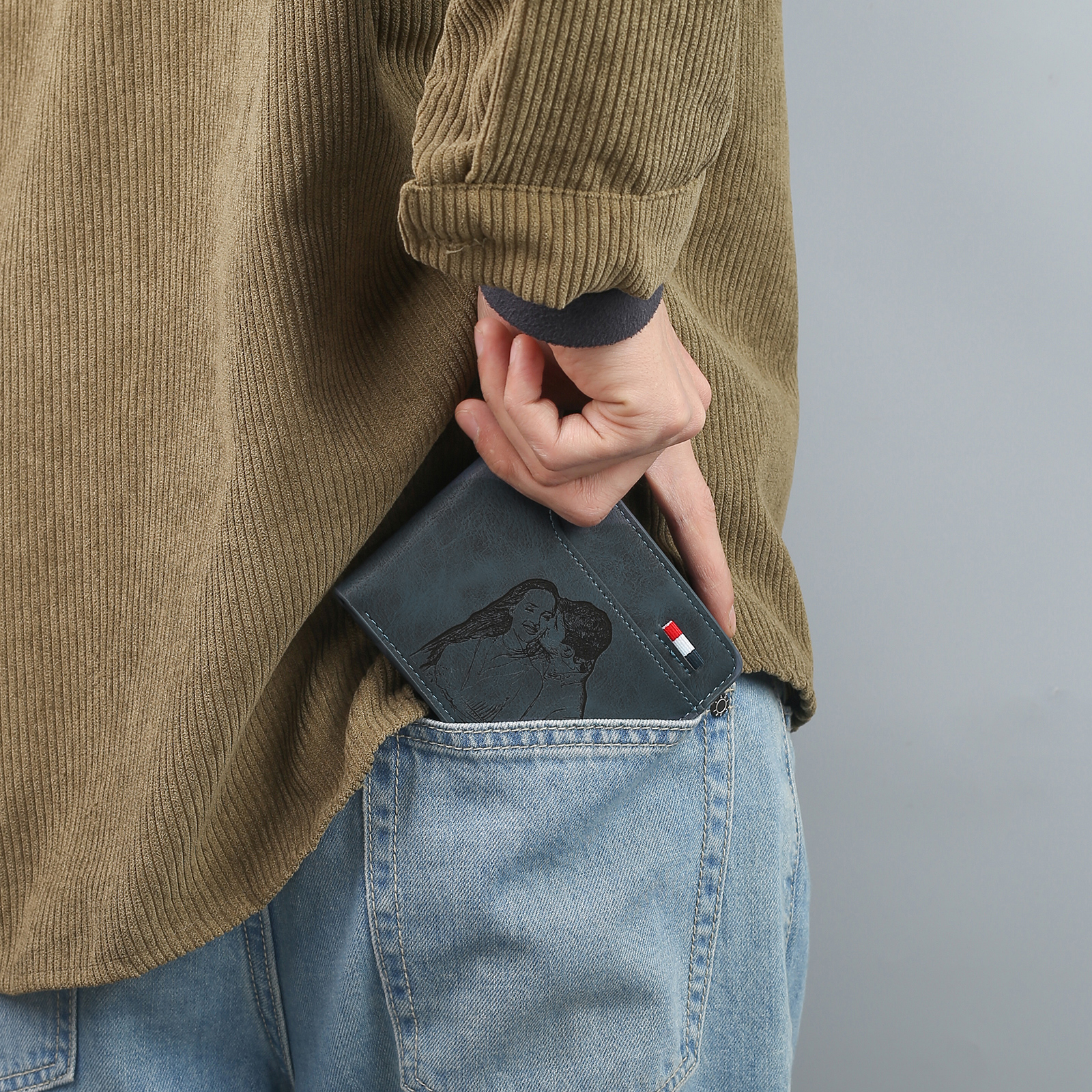 Cartera, billetera multifuncional personalizada con 1 foto, 1 nombre y 1 letra monedero para hombre | Jessemade