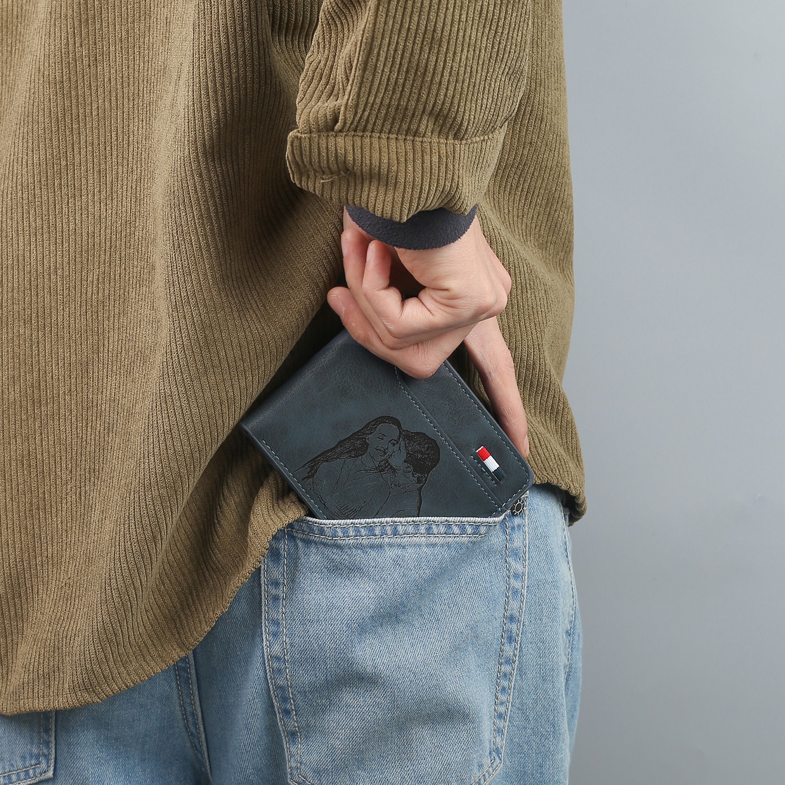 Cartera, billetera multifuncional personalizada con 1 foto, 1 nombre y 1 letra monedero para hombre | Jessemade