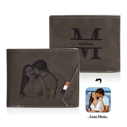 Cartera, billetera personalizada con 1 foto, 1 nombre y 1 letra monedero para hombre