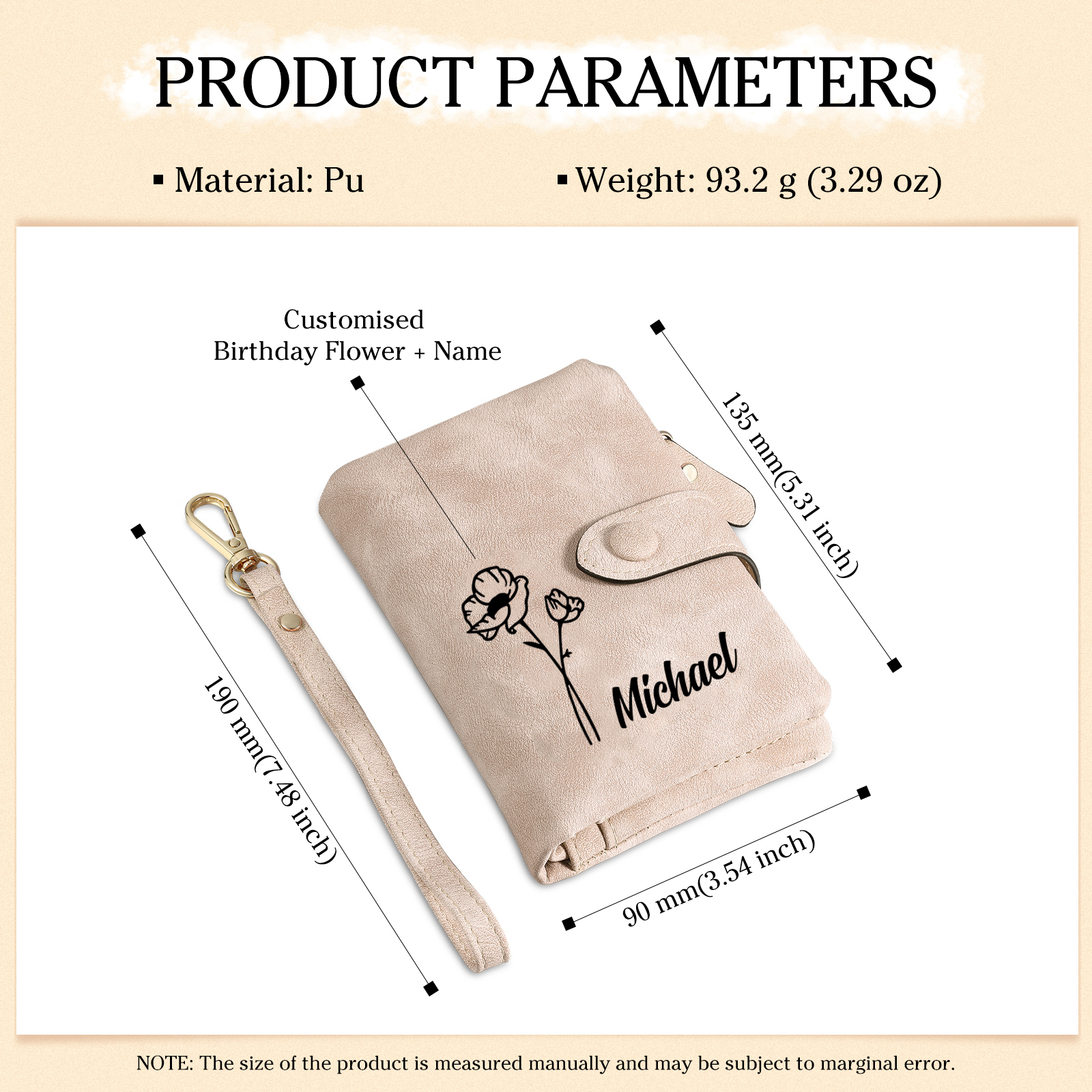 Cartera, billetera con 1 nombre y 1 flor de nacimiento personalizados monedero clásico para mujer | Jessemade