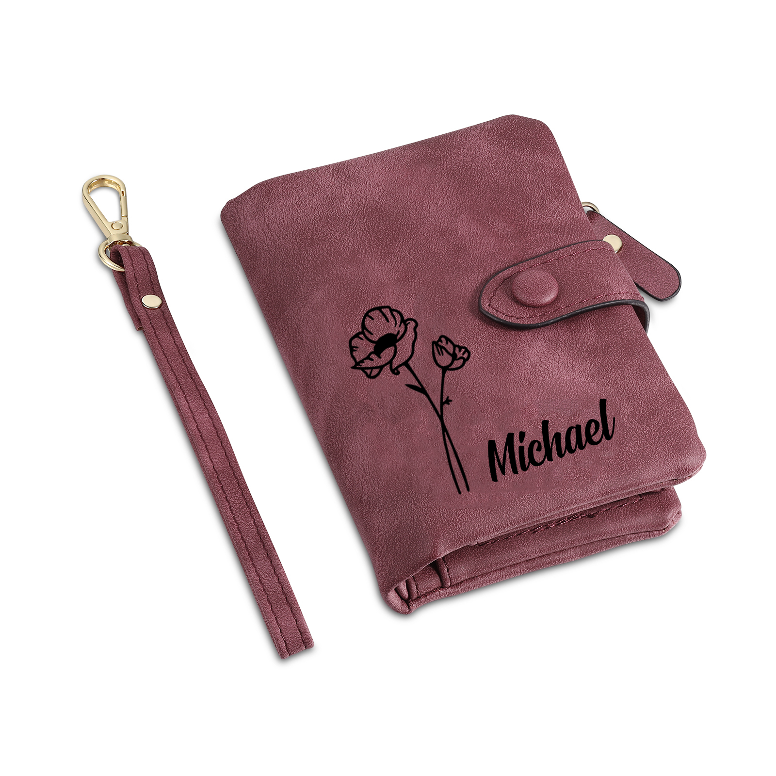 Cartera, billetera con 1 nombre y 1 flor de nacimiento personalizados monedero clásico para mujer | Jessemade