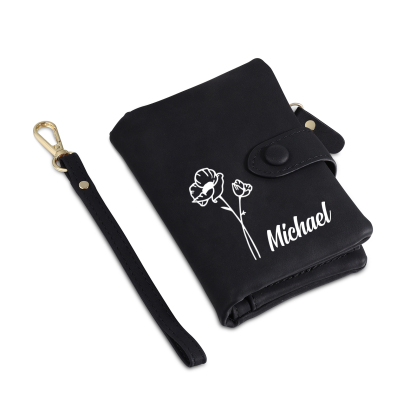 Cartera, billetera con 1 nombre y 1 flor de nacimiento personalizados monedero clásico para mujer | Jessemade