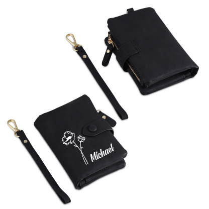 Cartera, billetera con 1 nombre y 1 flor de nacimiento personalizados monedero clásico para mujer | Jessemade