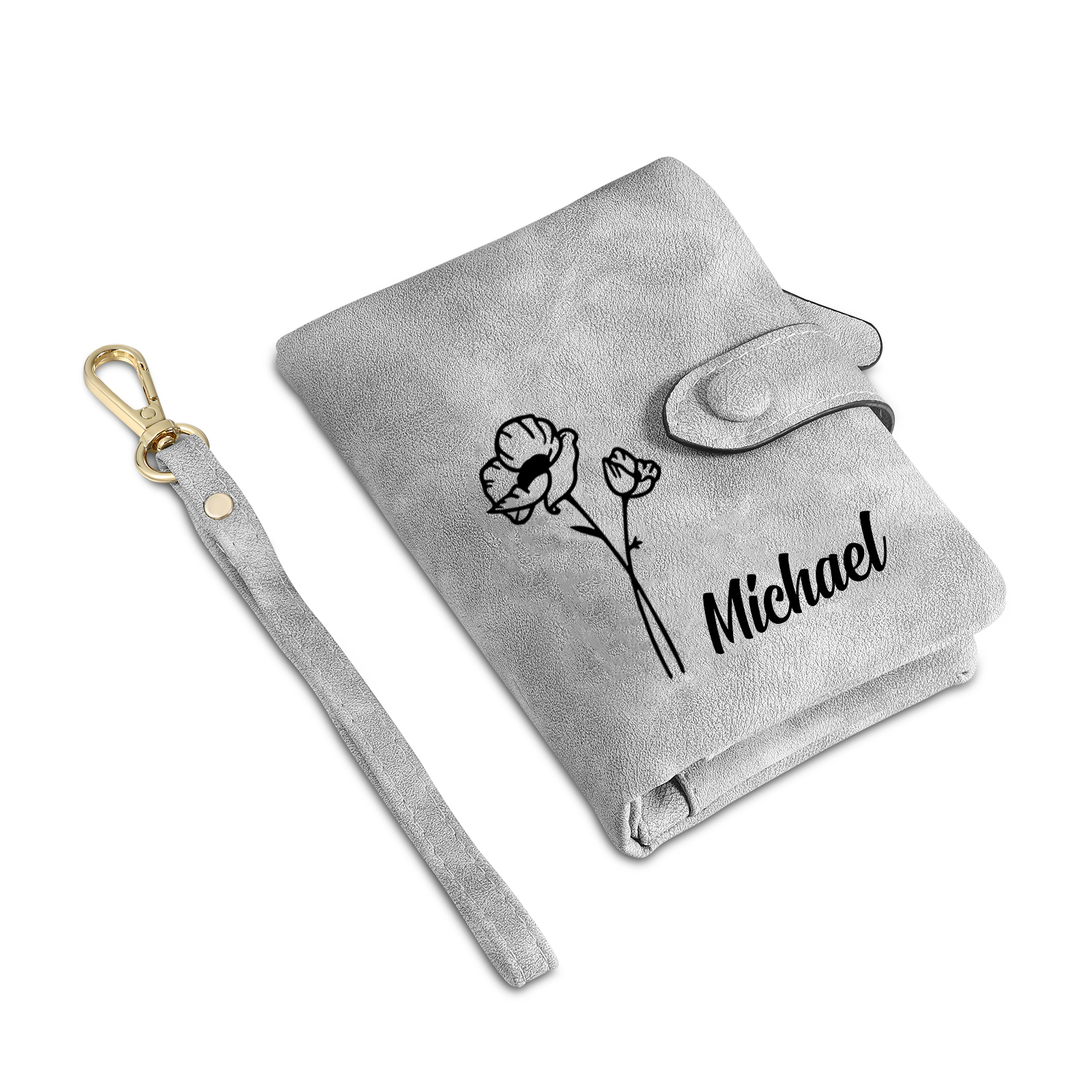 Cartera, billetera con 1 nombre y 1 flor de nacimiento personalizados monedero clásico para mujer | Jessemade