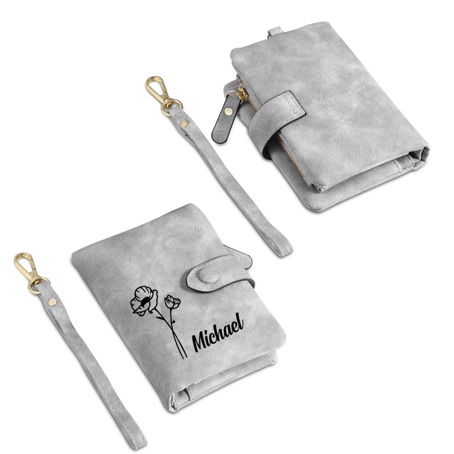 Cartera, billetera con 1 nombre y 1 flor de nacimiento personalizados monedero clásico para mujer | Jessemade