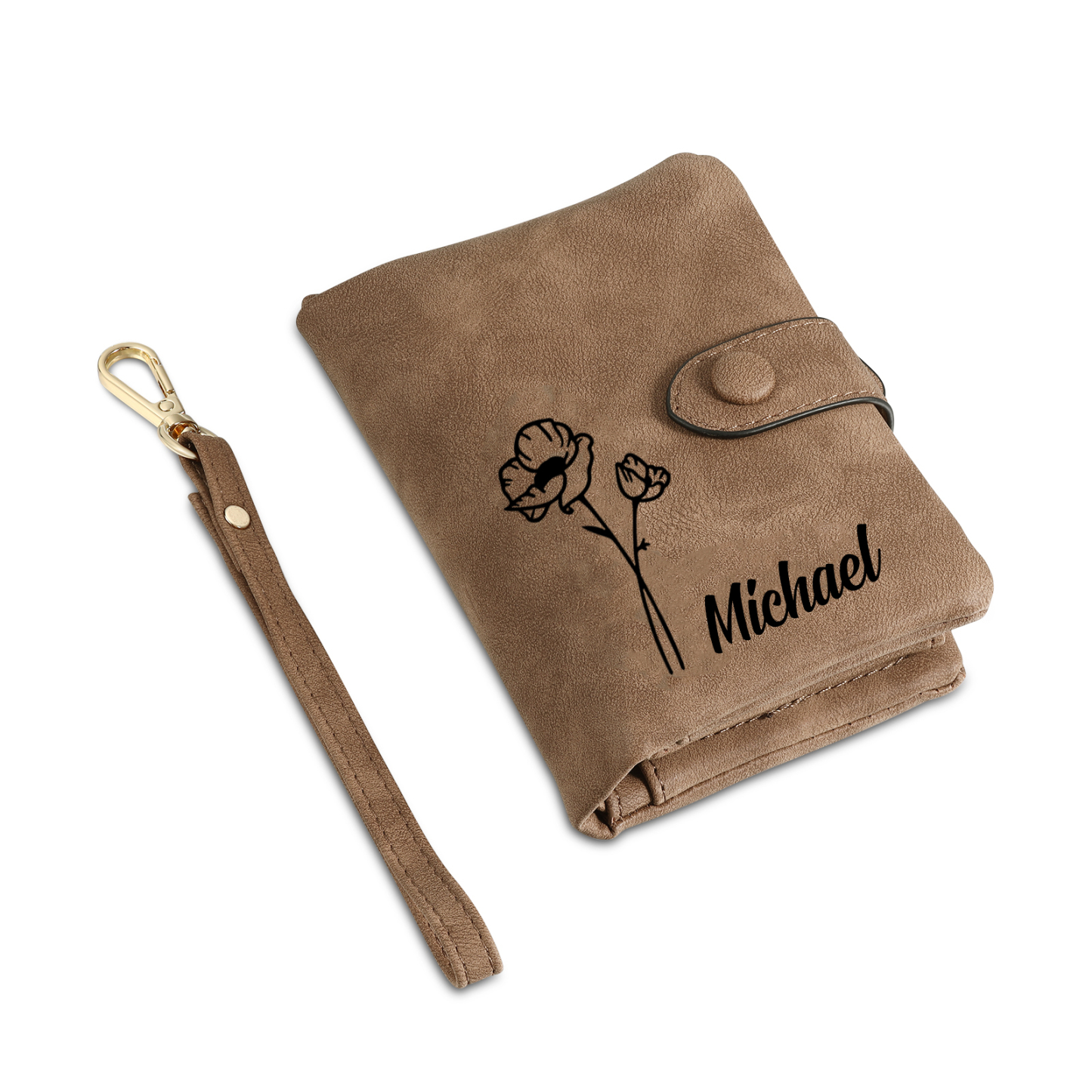 Cartera, billetera con 1 nombre y 1 flor de nacimiento personalizados monedero clásico para mujer | Jessemade