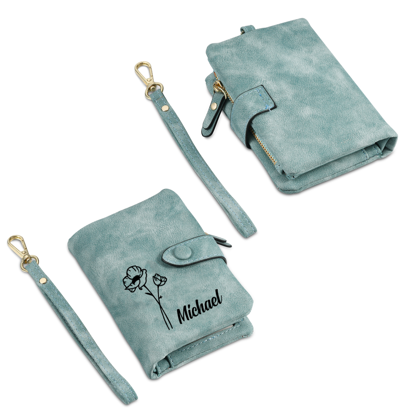 Cartera, billetera con 1 nombre y 1 flor de nacimiento personalizados monedero clásico para mujer | Jessemade