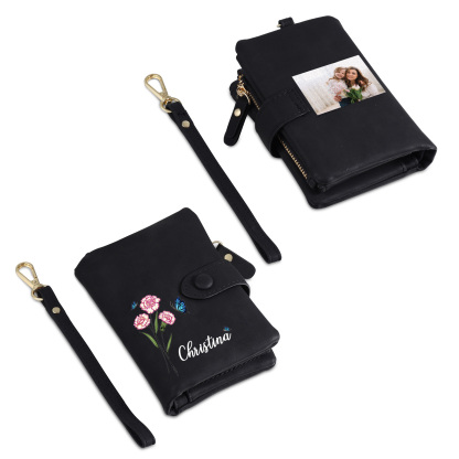 Cartera, billetera con nombre, flor de nacimiento y foto personalizados monedero clásico para mujer | Jessemade