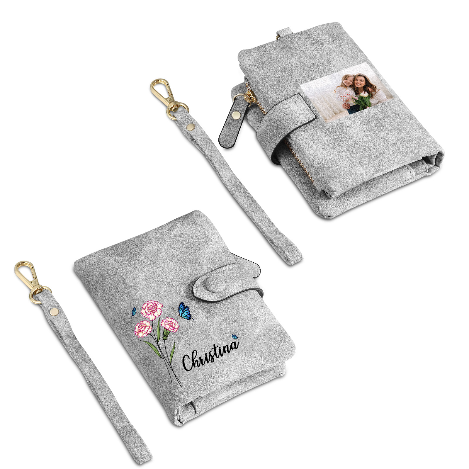Cartera, billetera con nombre, flor de nacimiento y foto personalizados monedero clásico para mujer | Jessemade