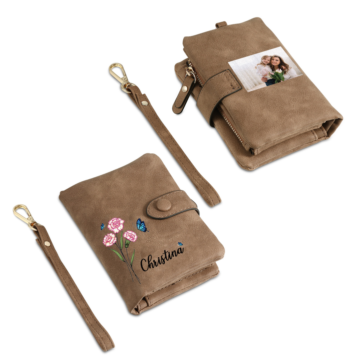 Cartera, billetera con nombre, flor de nacimiento y foto personalizados monedero clásico para mujer | Jessemade
