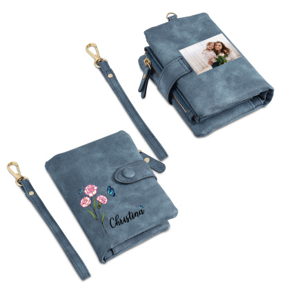 Cartera, billetera con nombre, flor de nacimiento y foto personalizados monedero clásico para mujer | Jessemade