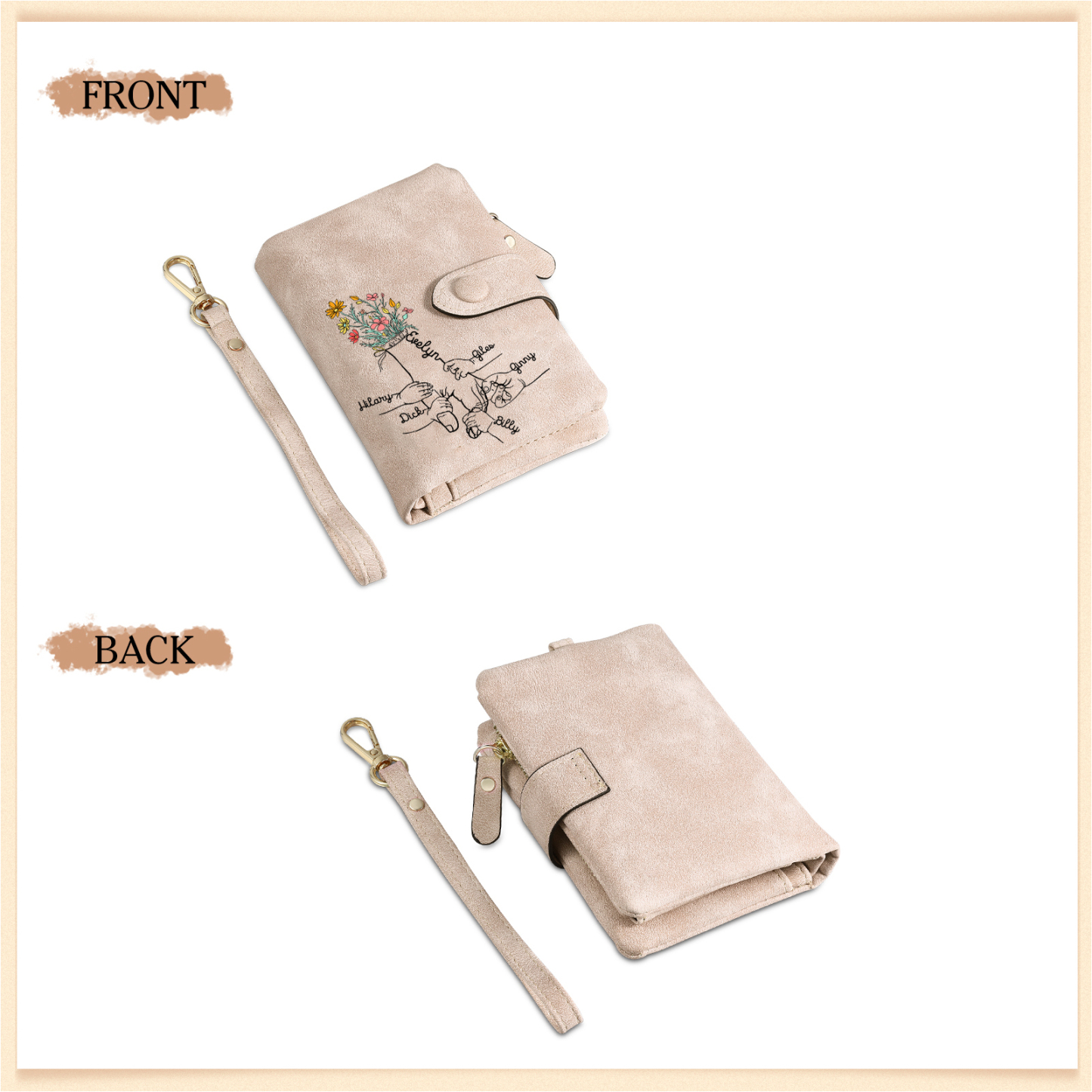 Cartera, billetera mano con mano 6 nombres personalizados monedero clásico para mujer | Jessemade