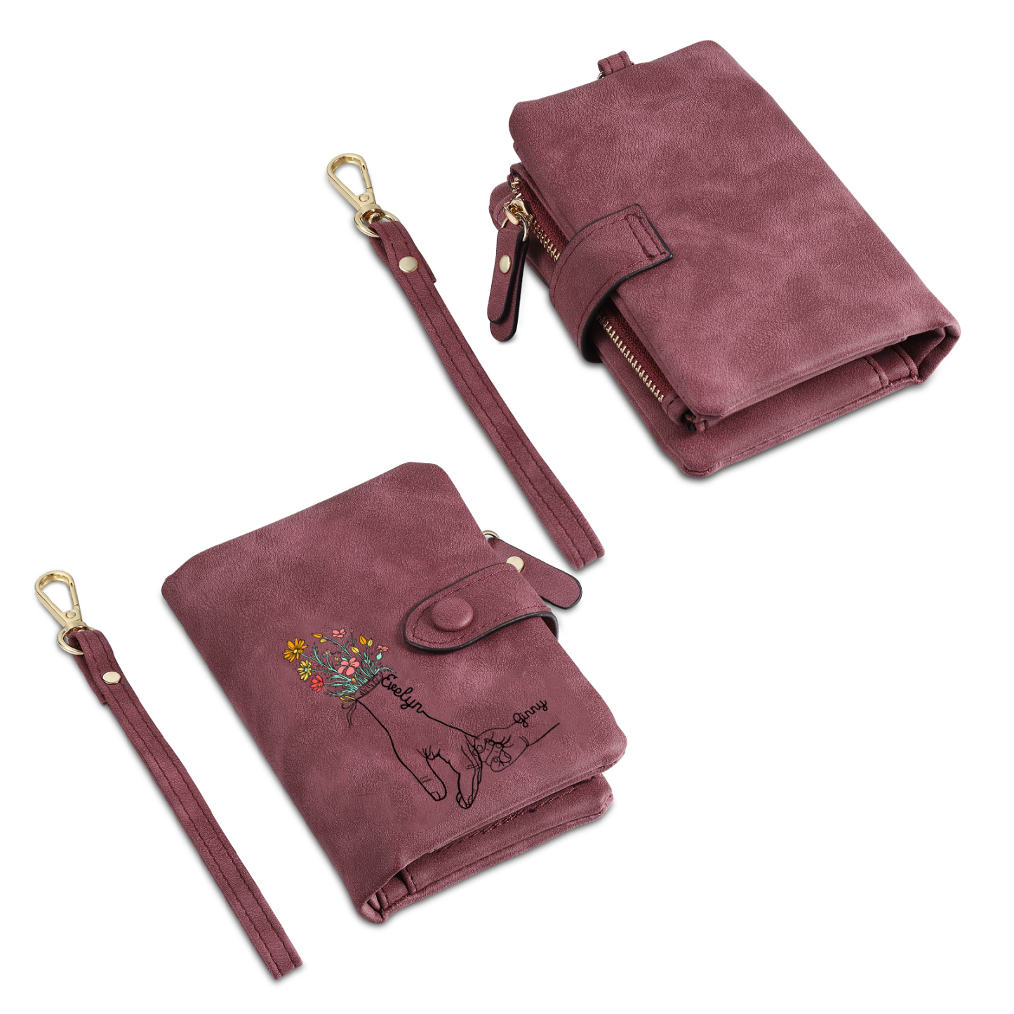 Cartera, billetera mano con mano 2 nombres personalizados monedero clásico para mujer | Jessemade