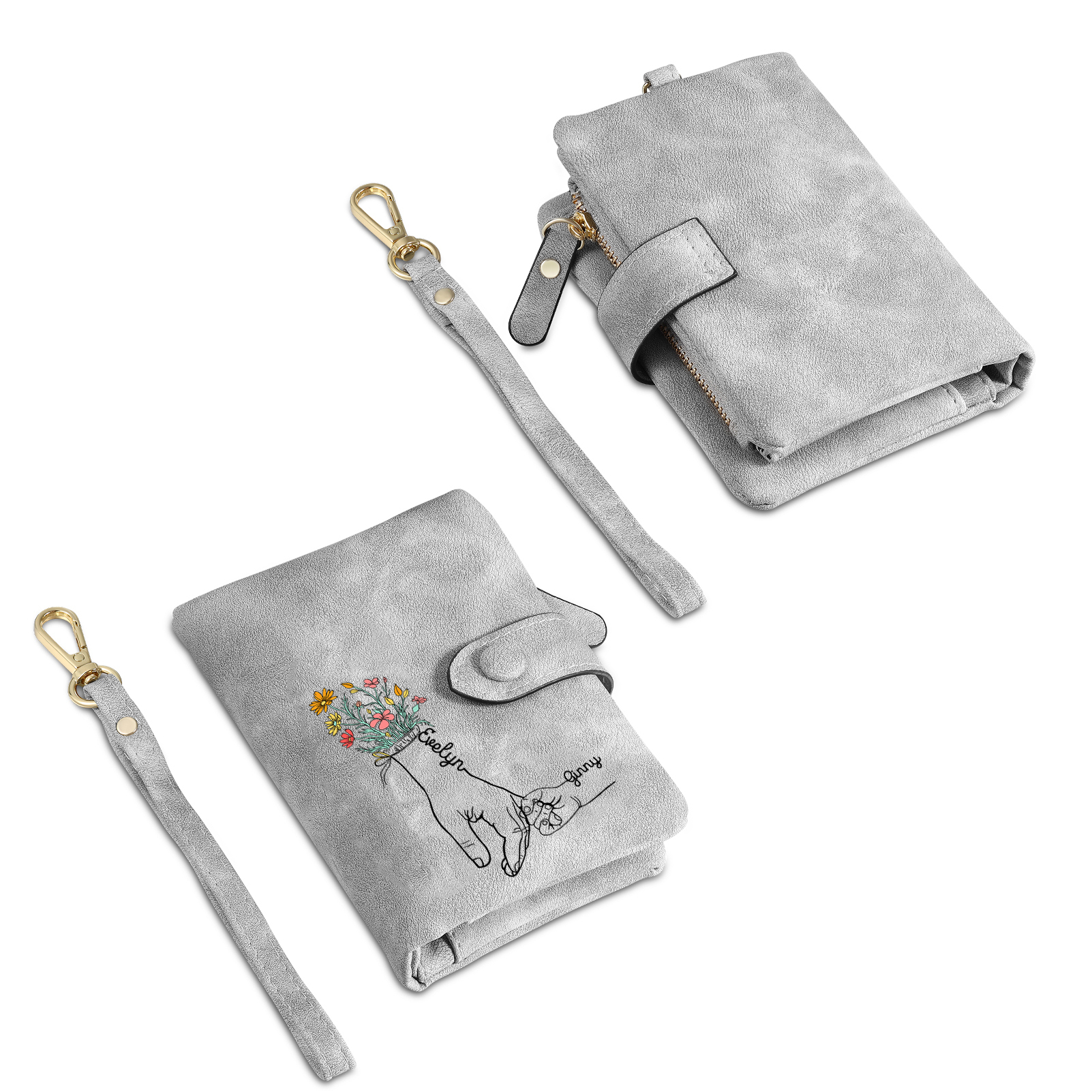 Cartera, billetera mano con mano 2 nombres personalizados monedero clásico para mujer | Jessemade