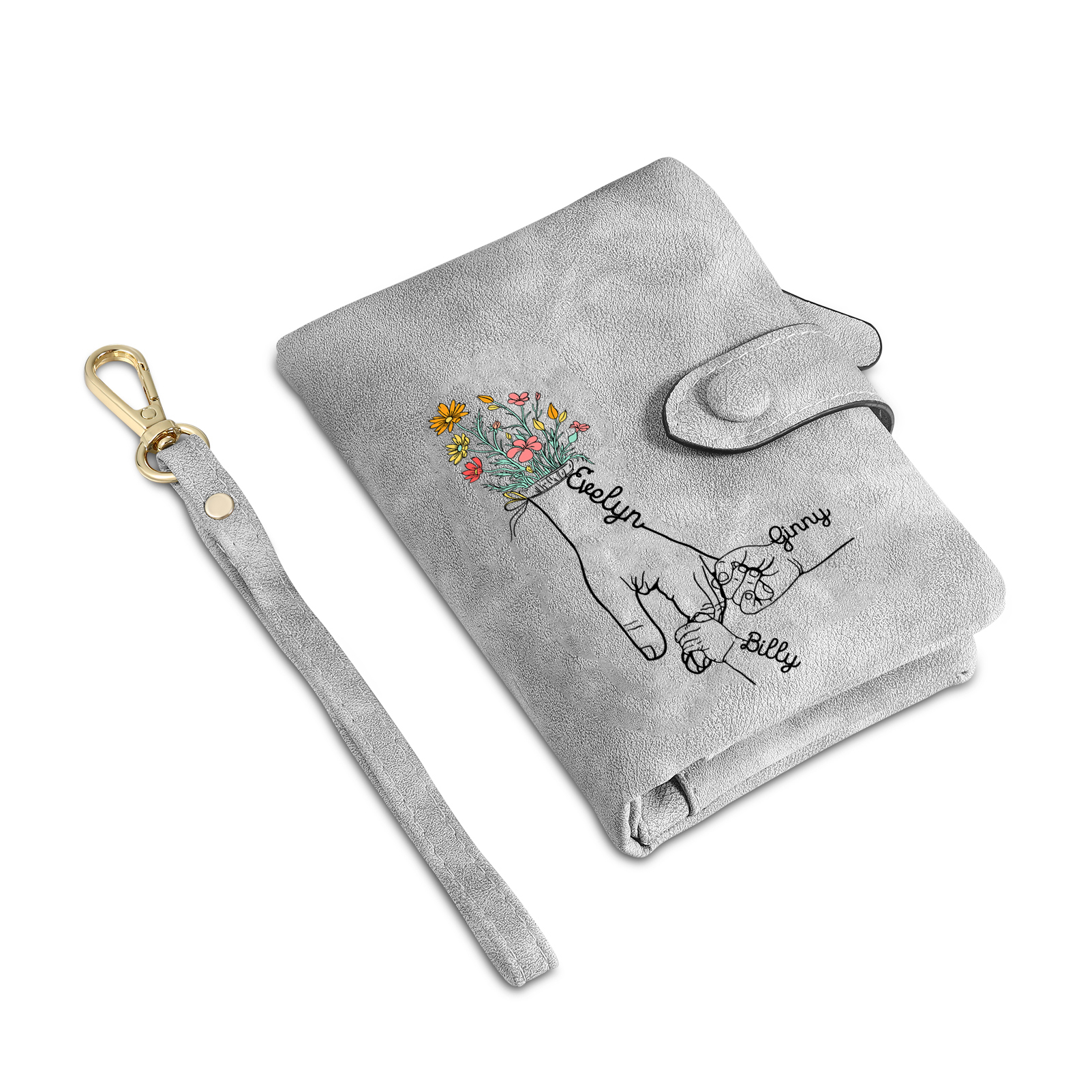 Cartera, billetera mano con mano 3 nombres personalizados monedero clásico para mujer | Jessemade