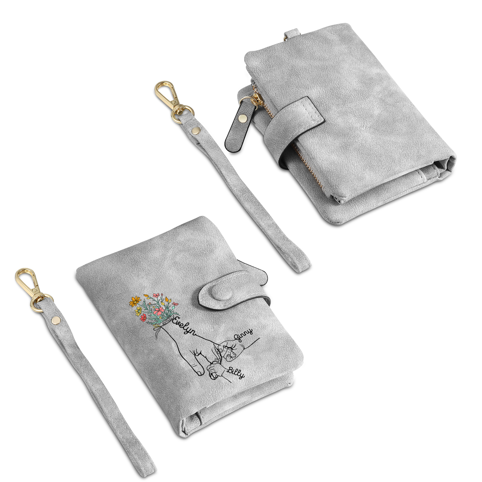 Cartera, billetera mano con mano 3 nombres personalizados monedero clásico para mujer | Jessemade