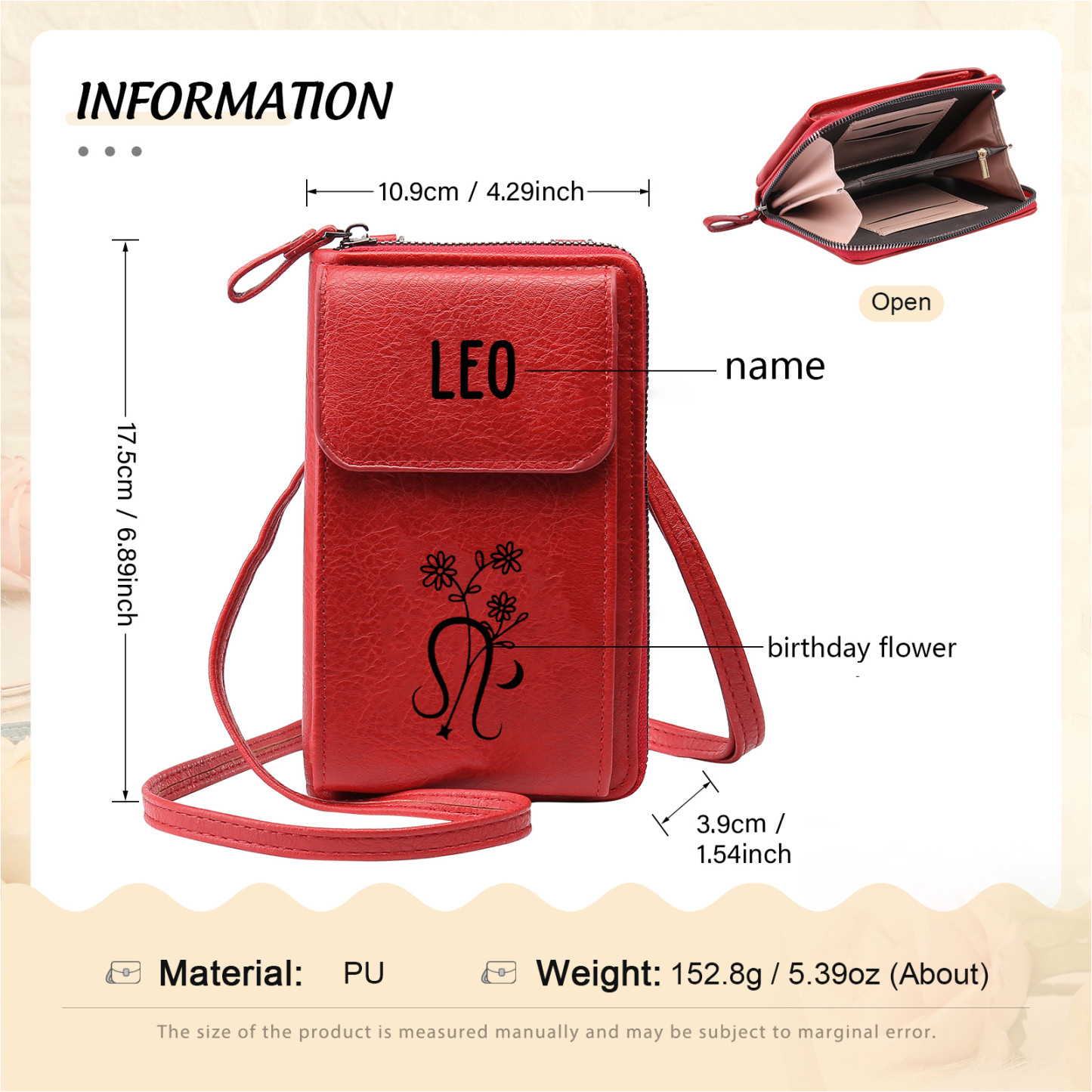 Cartera, billetera con 1 nombre y 1 flor de nacimiento personalizados monedero clásico para mujer | Jessemade