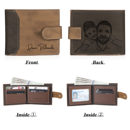 Cartera, billetera con botón personalizada con 1 foto y 1 texto monedero para hombre | Jessemade