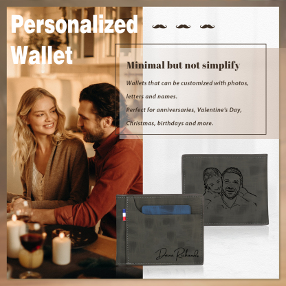 Cartera, billetera de PU cuero personalizada con 1 foto y 1 texto monedero para hombre | Jessemade