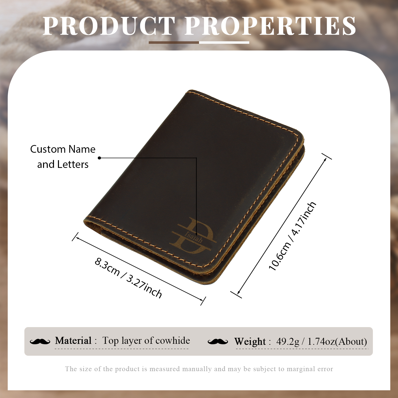 Cartera, billetera personalizada con 1 nombre y 1 letra monedero para hombre