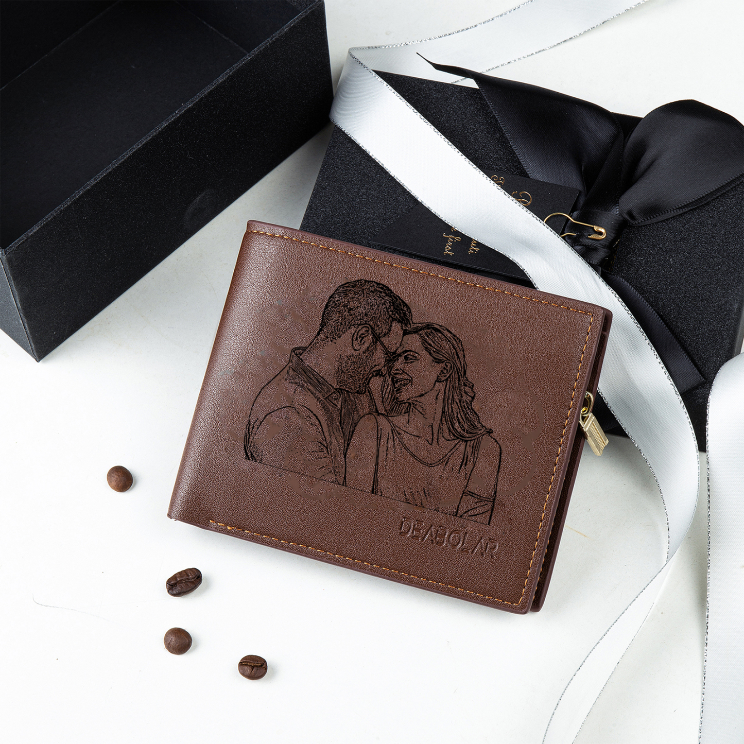 Cartera, billetera con nombre, 2 fotos y 2 textos personalizados, mone