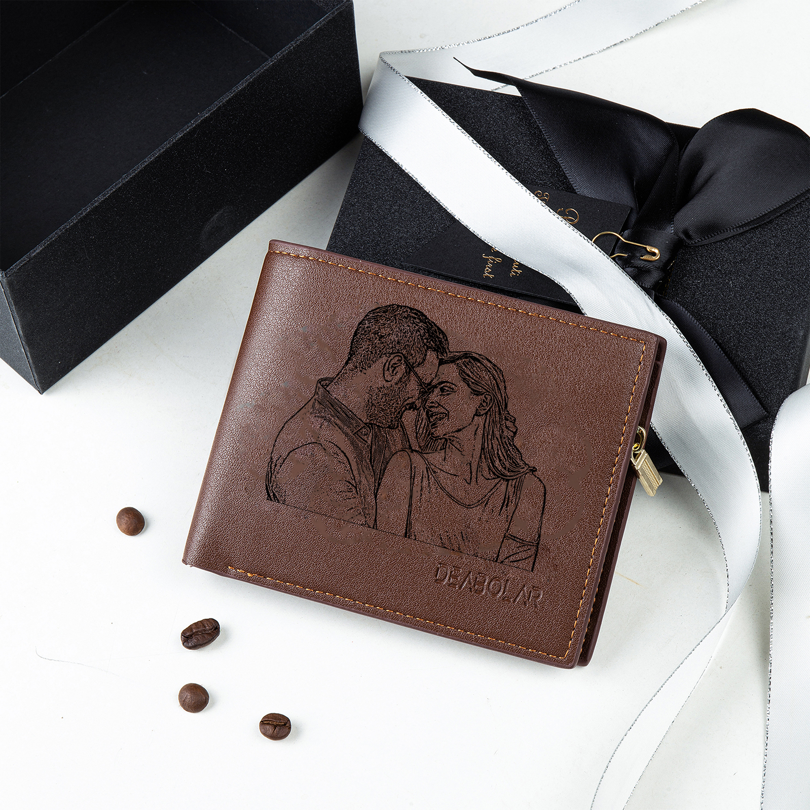 Cartera, billetera con nombre, 2 fotos y 2 textos personalizados, mone