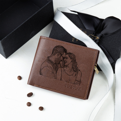 Cartera, billetera con nombre, 2 fotos y 2 textos personalizados, mone