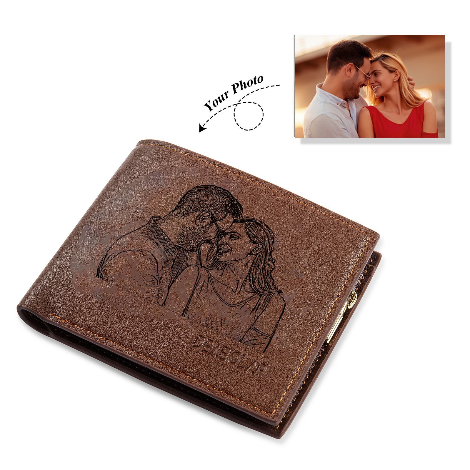 Cartera, billetera con 2 fotos y 1 texto personalizados, monedero clásico para hombre