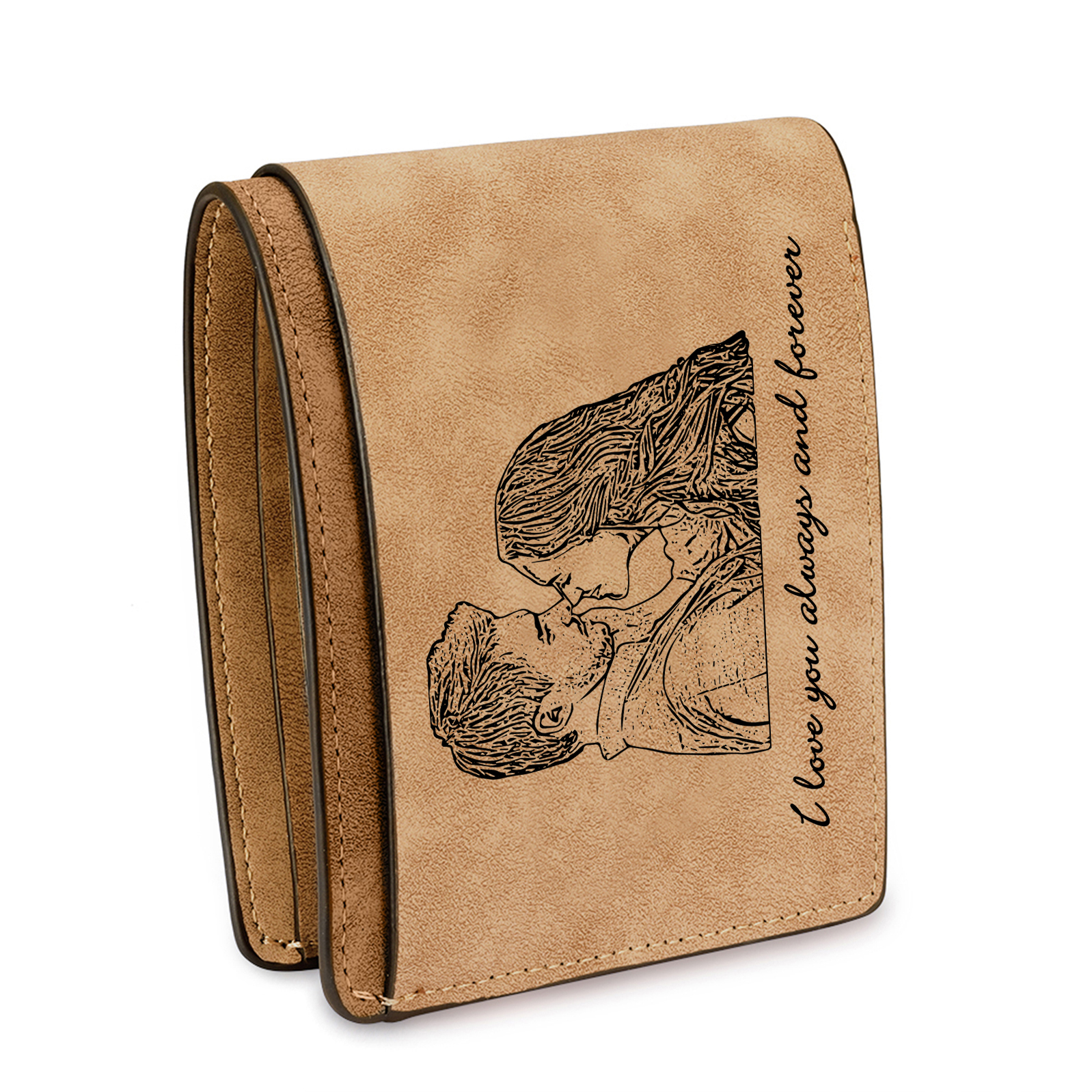 Cartera, billetera con nombre, 2 fotos y 2 textos personalizados, monedero clásico para hombre
