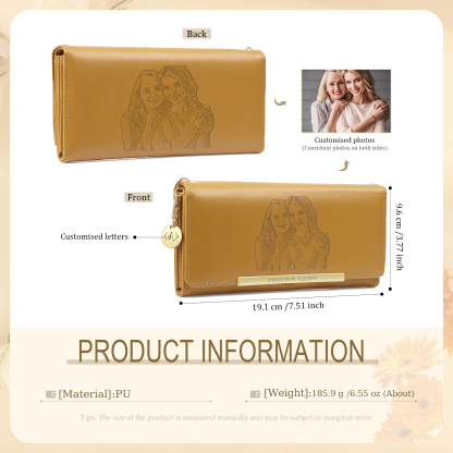 Cartera, billetera con 1 letra y foto personalizados monedero clásico para mujer | Jessemade