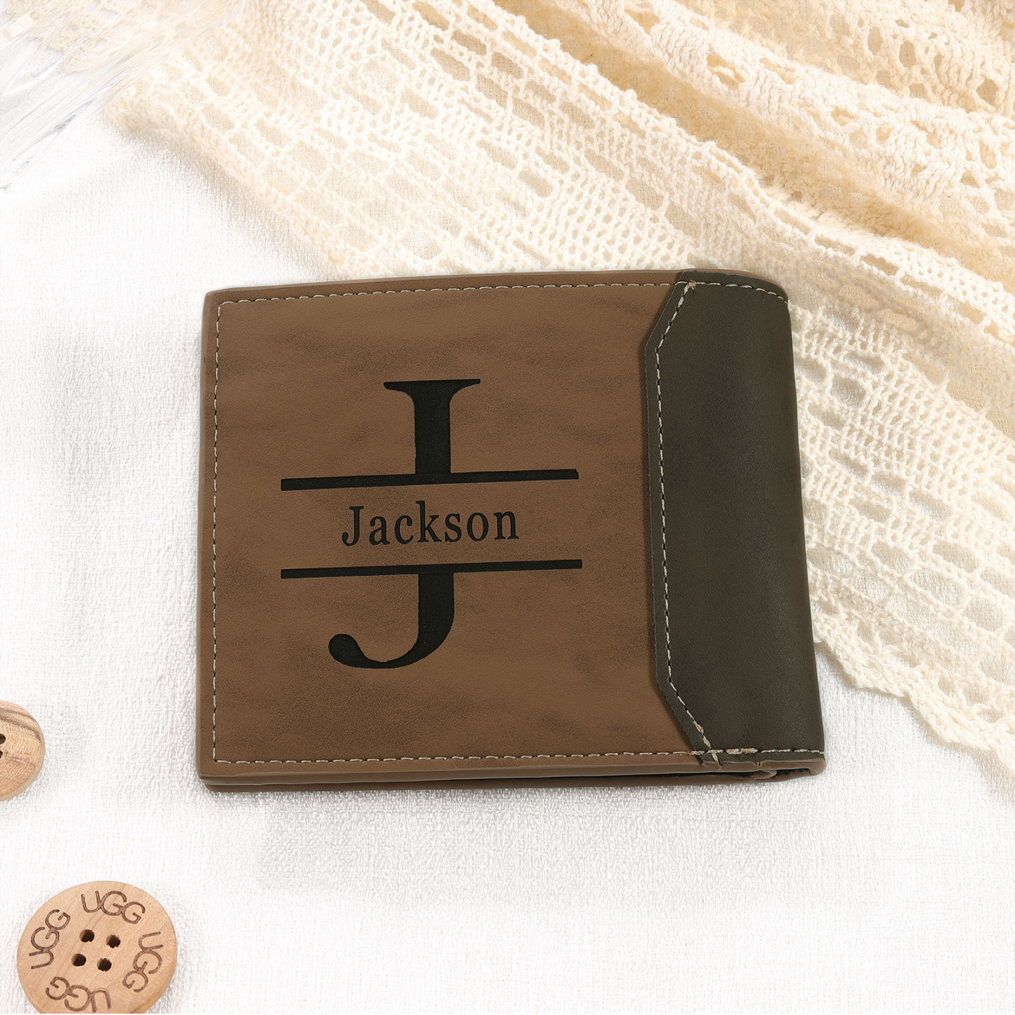 Cartera, billetera personalizada con 1 foto, 1 nombre y 1 letra monedero para hombre | Jessemade