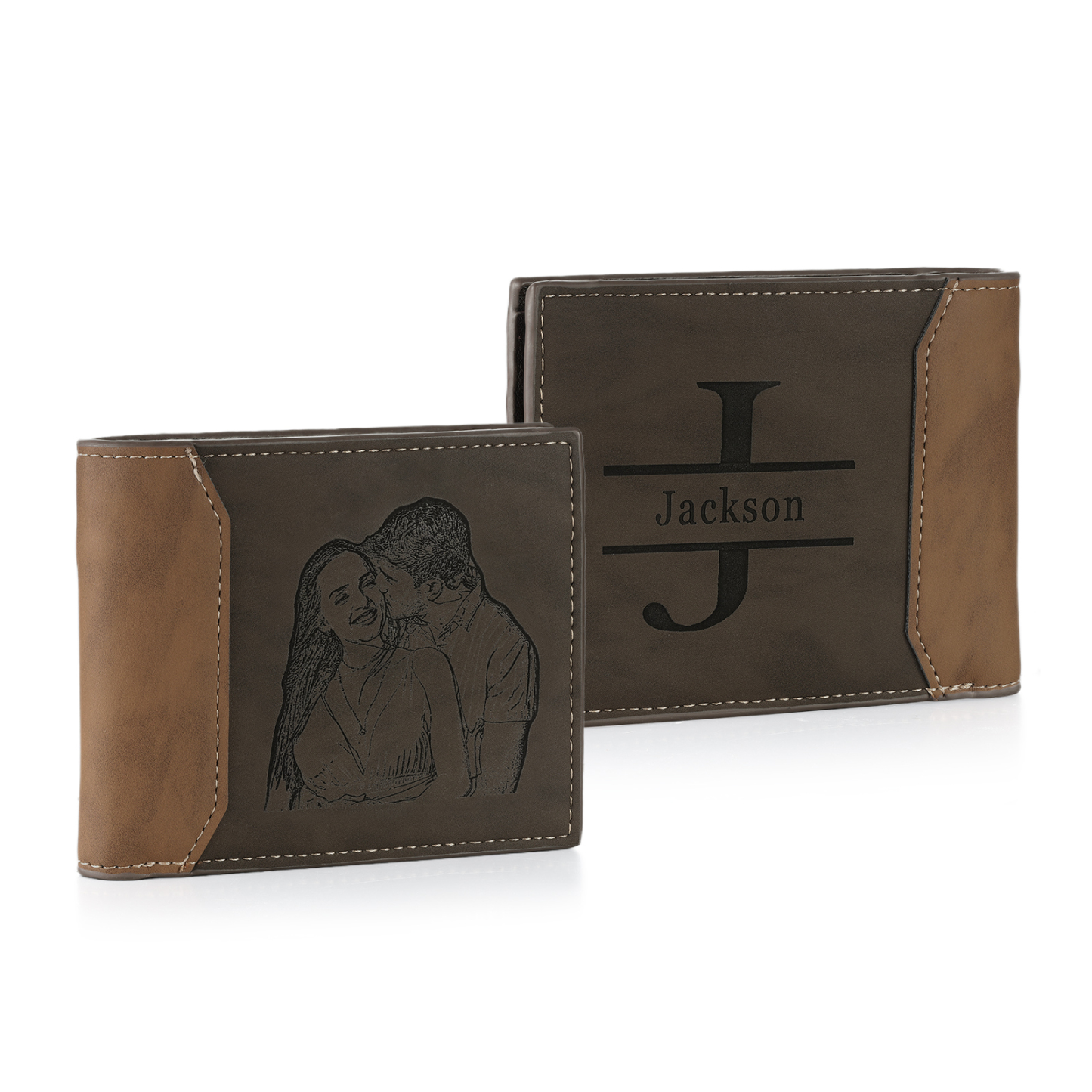 Cartera, billetera personalizada con 1 foto, 1 nombre y 1 letra monedero para hombre | Jessemade