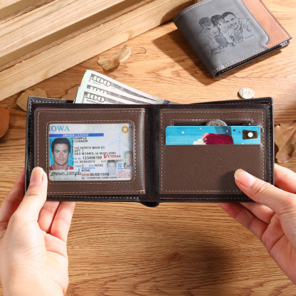 Cartera, billetera bicolor personalizada con 1 foto, 1 nombre y 1 letra monedero para hombre | Jessemade