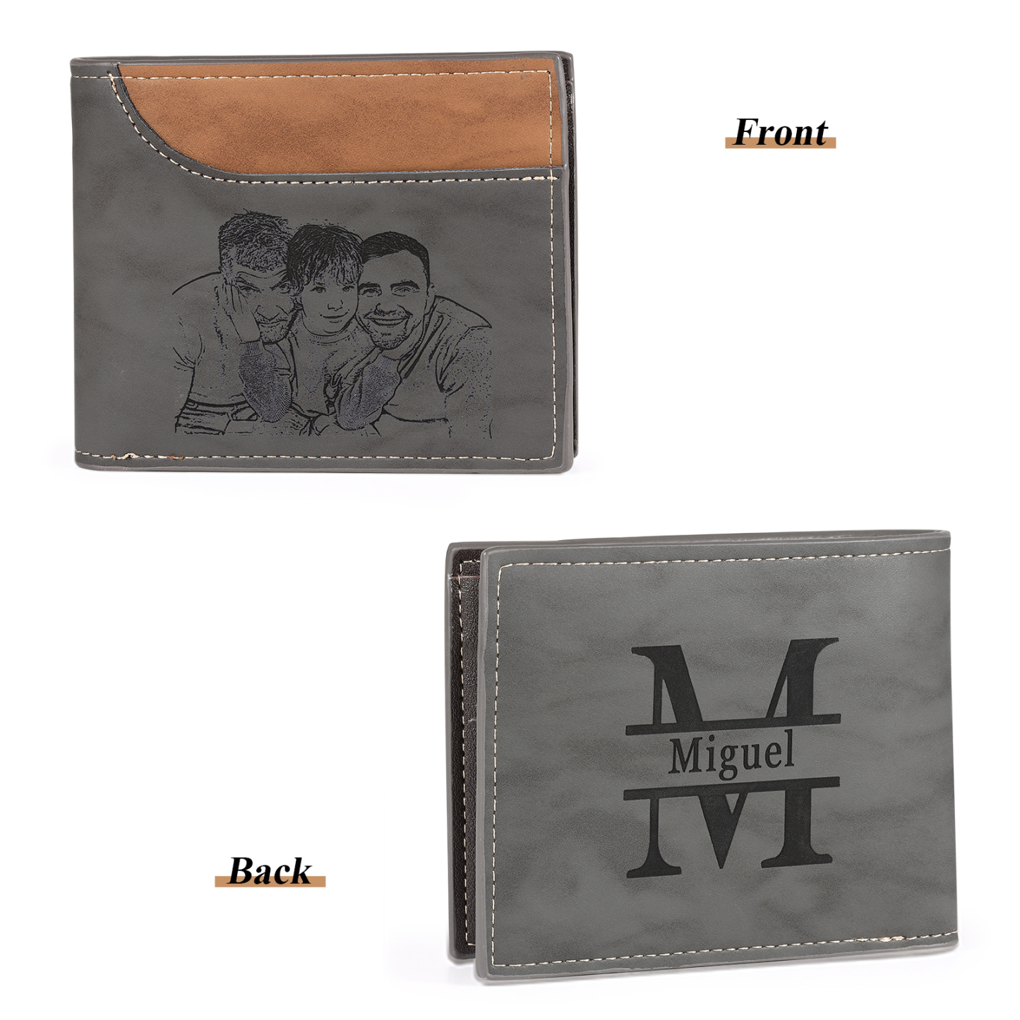 Cartera, billetera bicolor personalizada con 1 foto, 1 nombre y 1 letra monedero para hombre | Jessemade