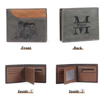 Cartera, billetera bicolor personalizada con 1 foto, 1 nombre y 1 letra monedero para hombre | Jessemade