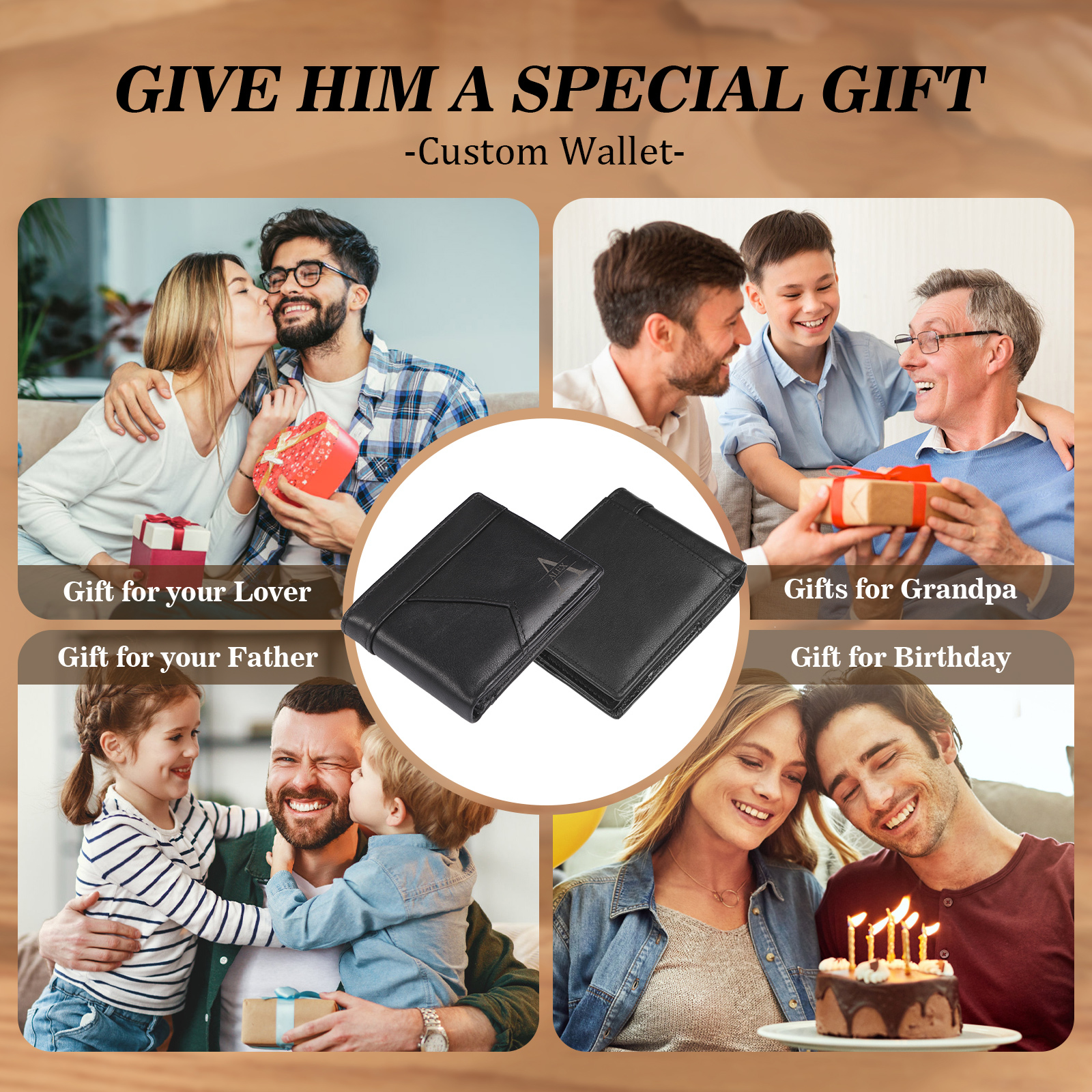 Cartera, billetera de cuero de primera capa personalizada 1 nombre y 1 letra monedero para hombre | Jessemade