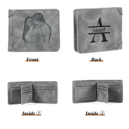 Cartera, billetera multifuncional personalizada con 1 foto, 1 nombre y 1 letra monedero para hombre | Jessemade